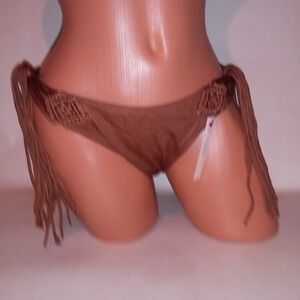 Victoria Secret Swim Bikini Bottom Small Ginger Shimmer Fringe Tassel New